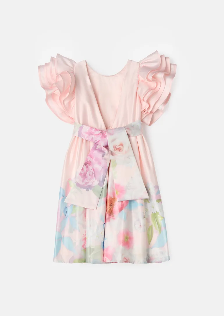 Emilie Pink Ruffle Sleeve Border Print Dress - 4