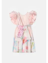 Emilie Pink Ruffle Sleeve Border Print Dress - 4