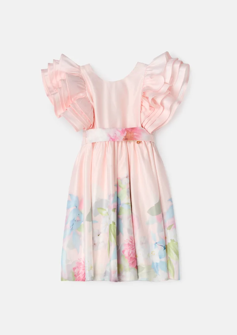 Emilie Pink Ruffle Sleeve Border Print Dress - 5