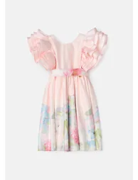 Emilie Pink Ruffle Sleeve Border Print Dress - 5