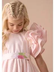 Emilie Pink Ruffle Sleeve Border Print Dress - 3
