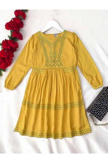 Embroidered Notch Neck Knee-Length Dress