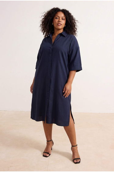 Navy Blue Finike Woven Large Size Dress