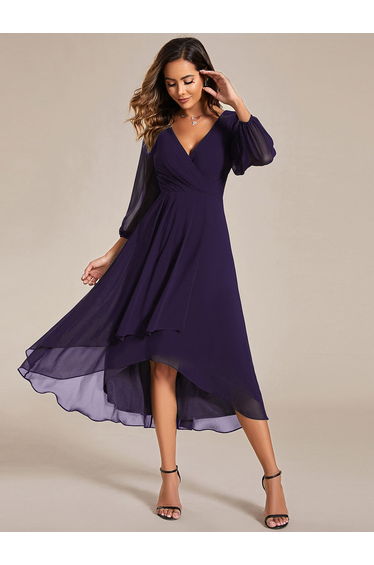 ever BRIAR|3/4 Sleeves Asymmetrical Hem A-Line Midi Wedding Guest Dress