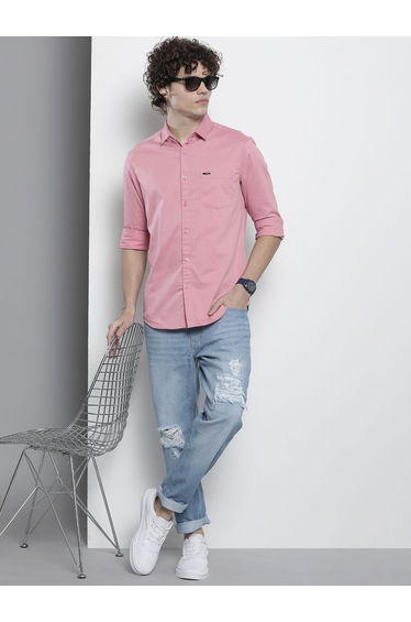 Men Pink Slim Fit Solid Shirt