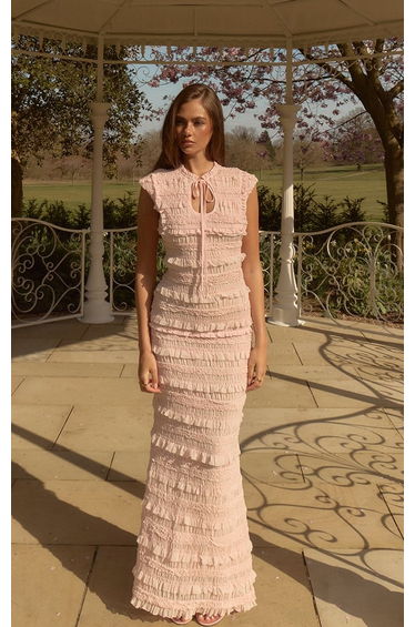 Baby Pink Extreme Frill Keyhole Maxi Dress
