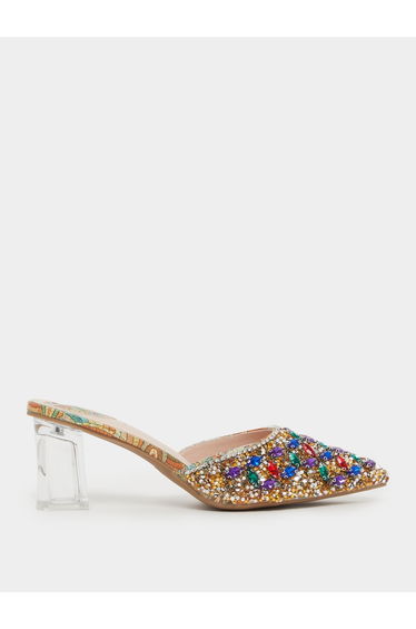 Embellished Transparent-Heel Sandals