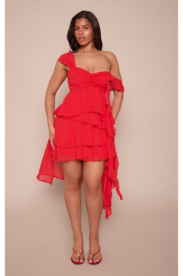 Shape Red Drape Detail Off Shoulder Mini A Line Dress