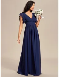 ever LILYANA|Back Cutout A-Line Pleated Ruffles Sleeve Chiffon Bridesmaid Dress - 3