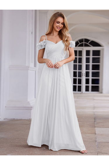 ever AYLANI|Sparkling V-Neck Floral Cold-Shoulder Evening Dress with Pleated