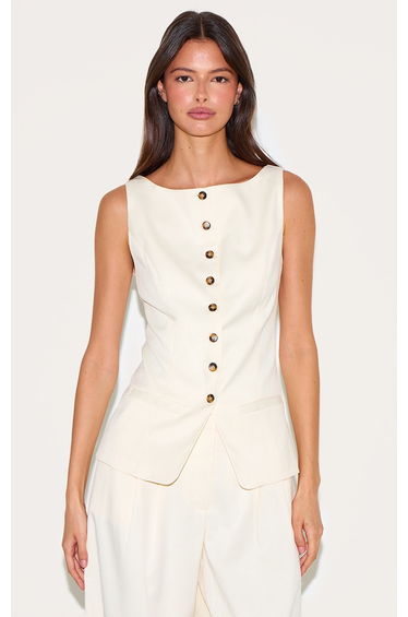 Cream Tailored Woven Boatneck Waistcoat