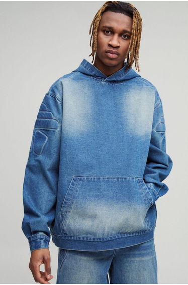 Tall Debossed Biker Denim Hoodie