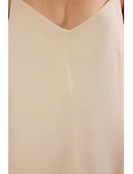 فستان دينيم ميدي بقصة مستقيمة لون بيج - 2