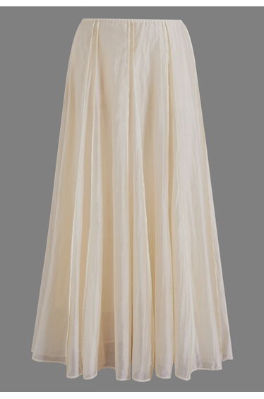 Raw-Edge Panel Elastic-Waist Maxi Skirt in Cream for Garden Parties & Bridal Showers