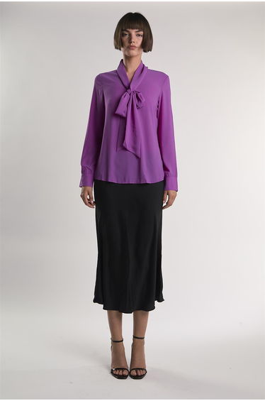 Purple Front-Tie Long-Sleeve-Top