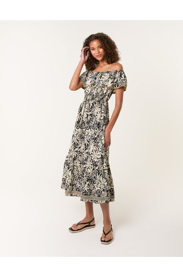 Gold Beaded Bardot Midi Dress