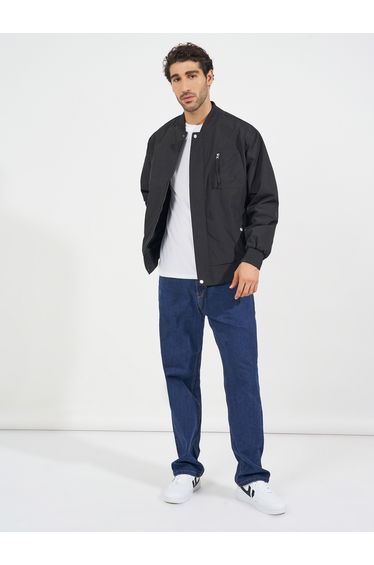 Pocket Zip Detail Lined Solid Bomber Jacket