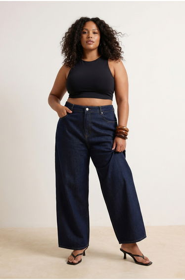 Wardrobe Essentials Dark Blue Barrel Fit Plus Size Jeans