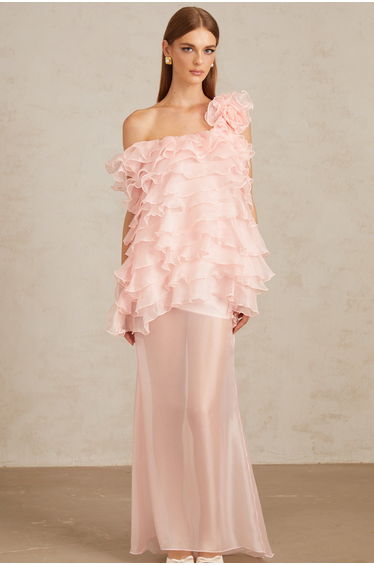 Rosalie Pink Layered Ruffled Floral Dress & Skirt Set