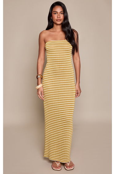Green Stipe Textured Bandeau Maxi Dress