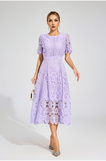 Humphrey Purple Lace Cut Out Midi Dress