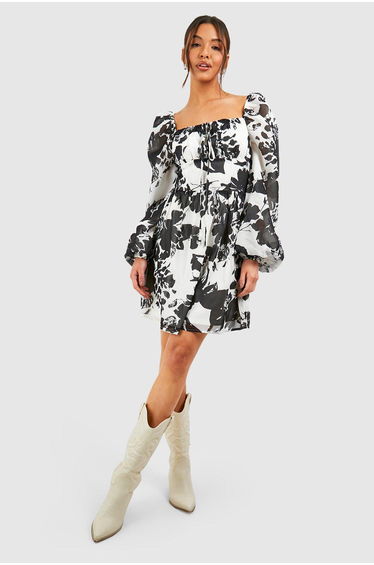 Floral Rouched Bust Mini Milkmaid Dress