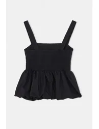Black Balloon Skirt Strap Woven Woven Blouse - 4