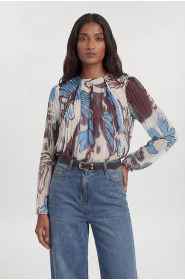 Paisley Blue Pleated Woven Blouse