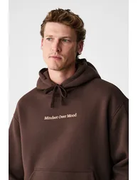 GRIMELANGE BLAISE Men's Front and Back Printed Hooded Sweatshirt with Drawstring and Kangaroo Pocket Regular Fit Brown Sweatshirt - 3