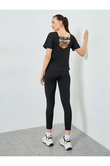 Back Text Strap Short Sleeves Top and Cari Set