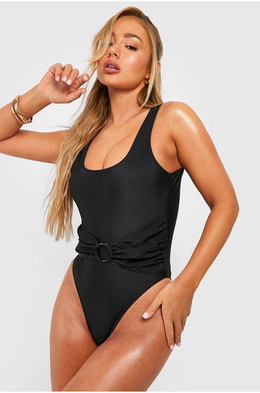 Tummy Control O-ring Scoop Swimsuit - black