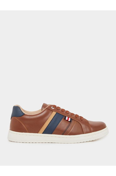 Men Tan Side Stripe Lace-Up Sneakers