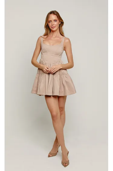 Taupe Corset Tiered Mini Dress