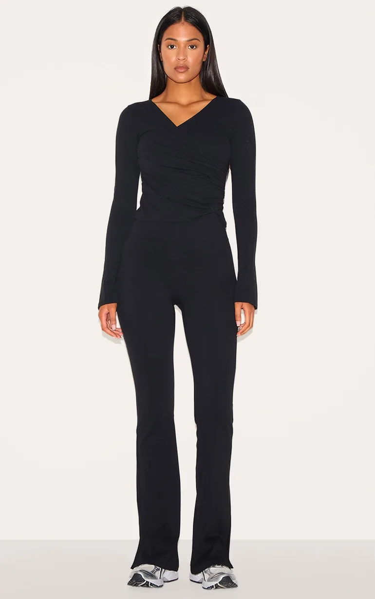 Tall Black Contour Sculpt Seam Detail Flare Leggings