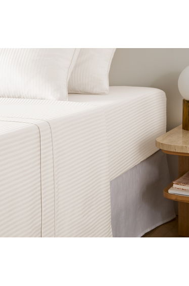 Opale Striped Cotton Sateen Flat Sheet