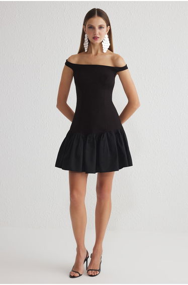 Black Waist Open Woven Dress