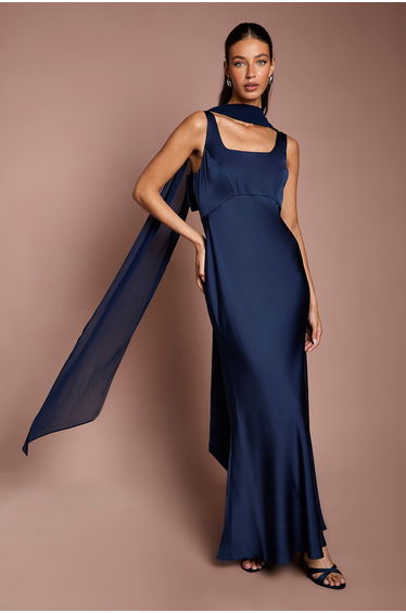 Navy Chiffon Scarf