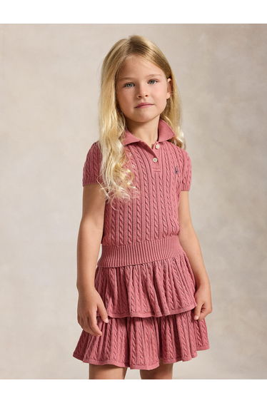 Ralph Lauren Girls Mini Cable Knit Polo Pullover in Pink