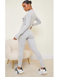 PRETTYLITTETHING Grey Marl Black Embroidered Zip Front Jumpsuit - 1