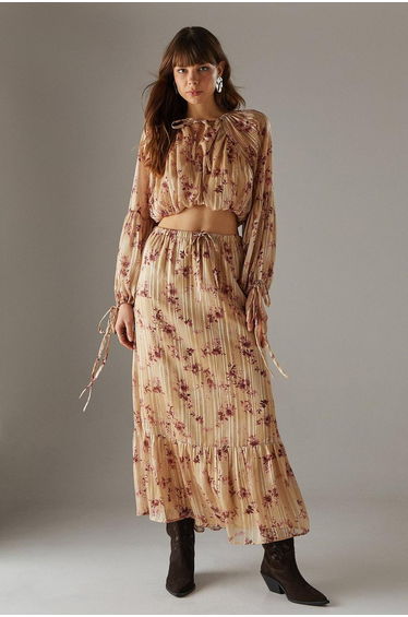 Shadow Stripe Cropped Bubble Hem Boho Blouse