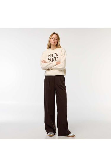 Wide-leg high-waisted 5-pocket trousers BROWN