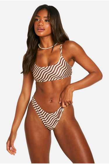 Mix & Match Wave Print High Leg Bikini Brief - multi