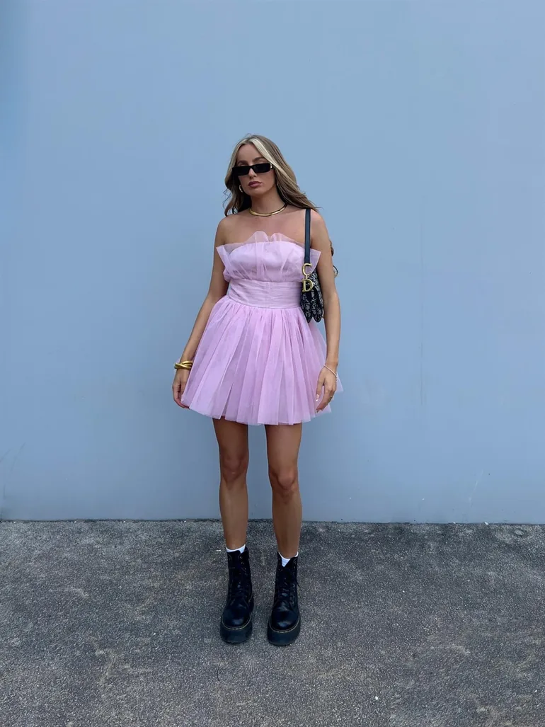 pink classy mini dress Light Pink Strapless Mini Dress – Twist Cutout, Size M