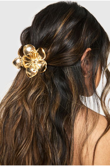Gold Hibiscus Flower Claw Clip - gold