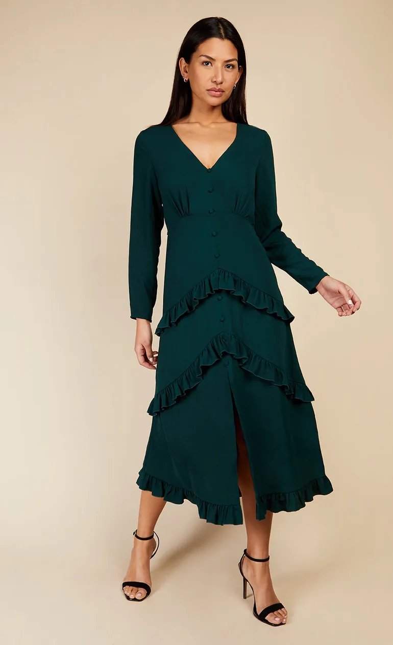 emerald green frill dress Verity Green Embellished Cape Sleeve Maxi Dress  Frock and Frill