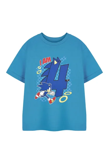 Sonic The Hedgehog Boys I Am 4 Short-Sleeved Birthday T-Shirt - Blue