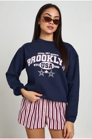 Washed Brooklyn Printed Sweatshirt - navy