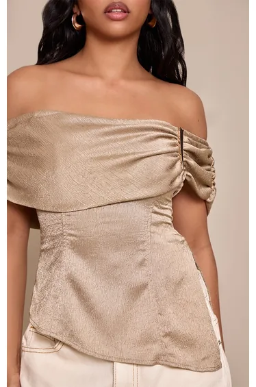 Petite Taupe Asymmetric Trim Detail Flowy Top