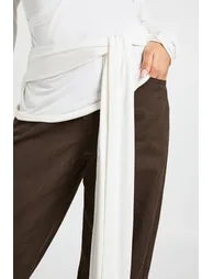 Cowl Neck Long Sleeve Tie Waist Top - white - 3