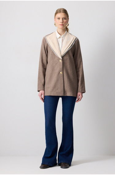FELT JACKET WITH ORGANZE COLLAR